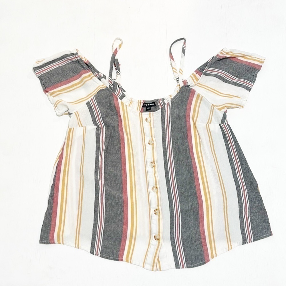 Torrid Cropped Top Multi Stripe Button Down Shirt… - image 1